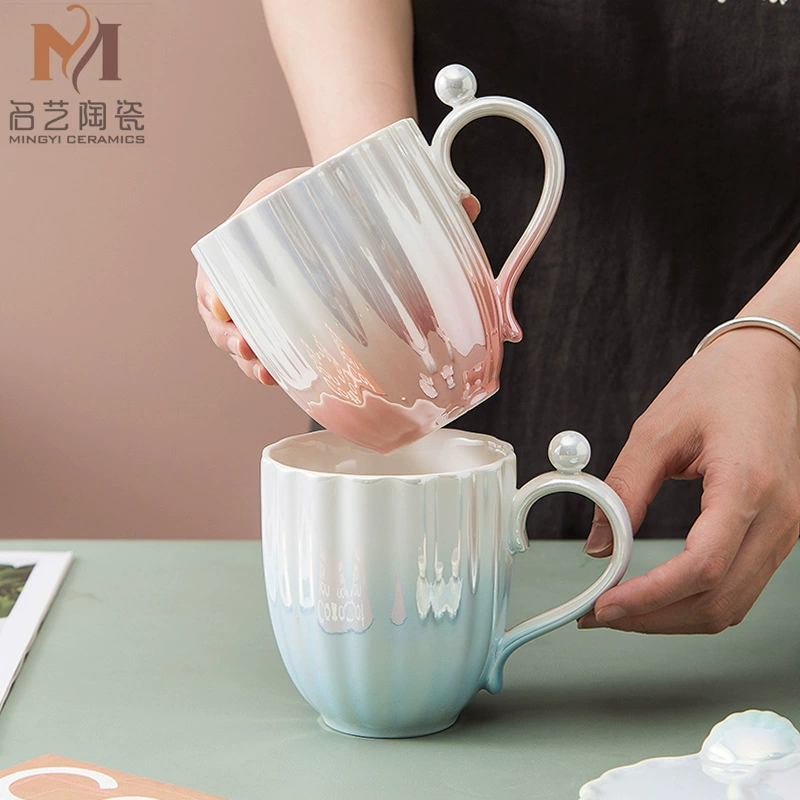 A piece of pearl shell with cover mug, internet celebrity pearl glaze ceramic, creative trend drinking cup