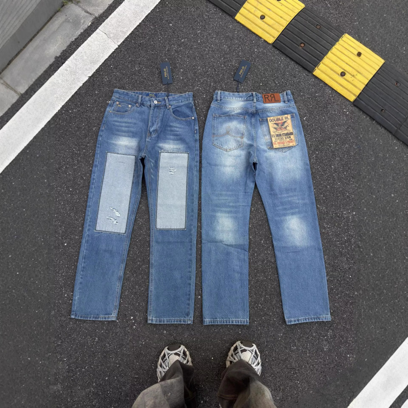 Authentic Rrl Spring New Midlands Vintage Five-Pocket Cotton Trimmed Patchwork Straight-Leg Jeans