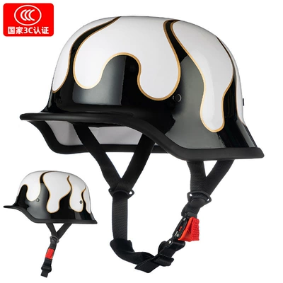 German Soldier Helmet Motorcycle Retro Half Helmet Motorcycle Helmet Summer Cruise Car All Year Round 3C Certified Cycling Scoop Helmet (Motosiklet kaskı (dəbilqə)) - white-red-fire-black-m