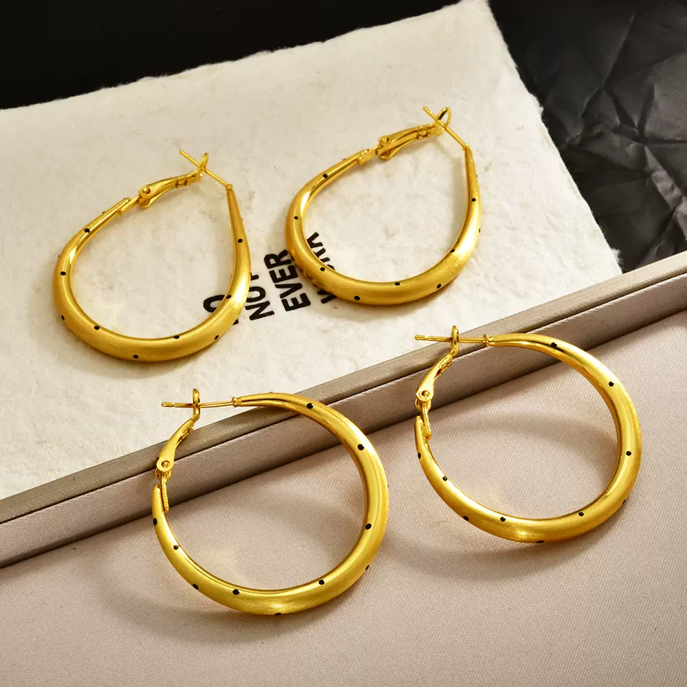 韩系素圈波点拉丝圆形耳环高级感小众气质耳饰夸张简约百搭耳圈女