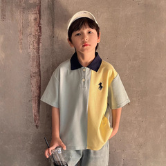 子供服夏服新型男児半袖ポロシャツ2025児童洋気つなぎ運動ポロシャツ