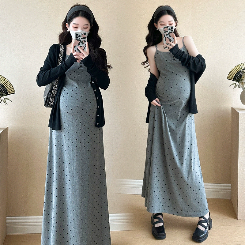 2025 весенняя волновой точка темперамент облегающее платье солнцезащитный крем тонкий топ для беременных платье набор