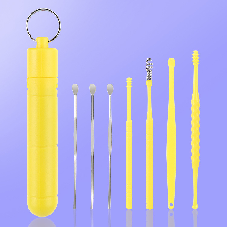 7-piece set of ear picking spoons for adults, household cleaning ear picking tools, portable keychain, spiral ear picking spoon set