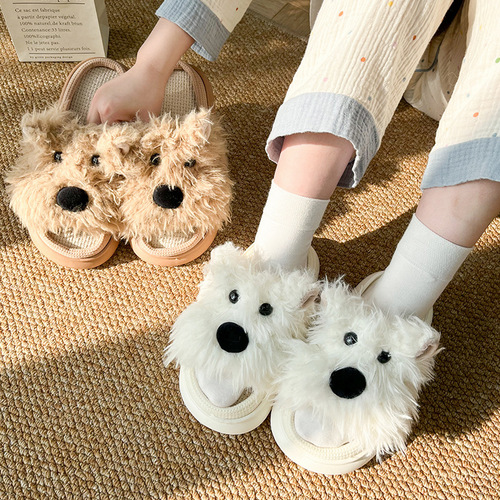 Western Highland Messy Puppy Linen Slippers for Men - New Model, Four Seasons Universal, Indoor Home Use, Couple Cotton Linen Women