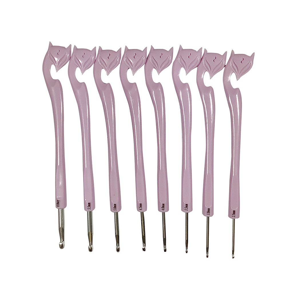 Herramientas de tejido transfronterizas agujas de suéter mango de plástico chapado agujas de cabeza de zorro de color un conjunto de 8 piezas