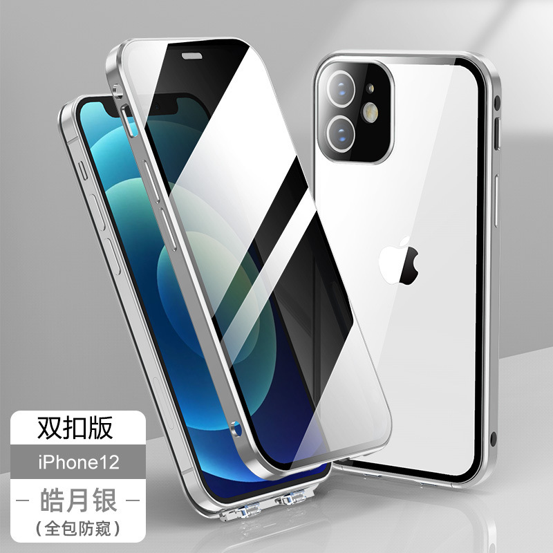 Funda Protectora para Teléfono con Hebilla de Doble Cara Anti-Espía para Apple 13/14, Funda Protectora de Vidrio con Cobertura Total para iPhone 13 Pro Max