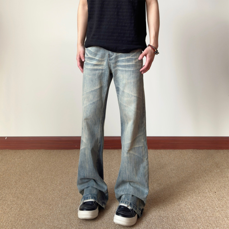 American Retro High Street Cleanfit Flared Jeans for Men and Women, Slim Fit, Light-Colored, Lightning Whisker Straight-Leg Pants American Retro High Street Cleanfit Flared Jeans for Men and Women, Slim Fit, Light-Colored, Lightning Whisker Straight-Leg Pants