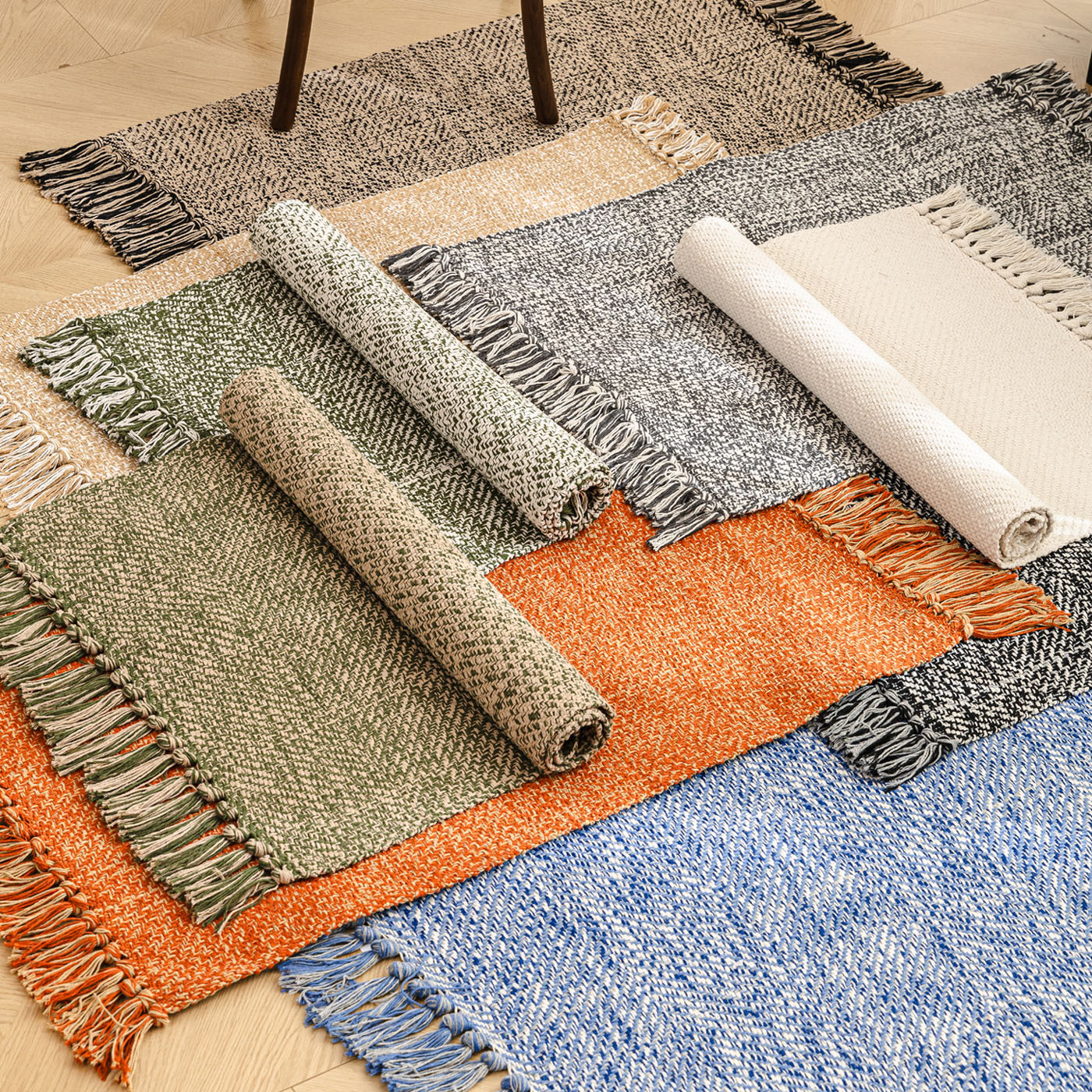 Medieval Style Solid Color Cotton Thread Woven Carpet with Handmade Tassels, Bedroom Rug, Study Room, Living Room, Non-Slip, Washable Floor Mat