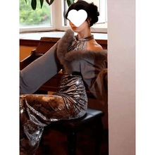 新中式国风旗袍女新款秋冬高级感气质名媛改良版灰色连衣裙