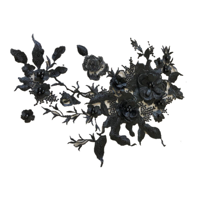 Flor tridimensional con cuentas de diamantes de imitación bordado de malla tela de encaje vestido de los niños parche de tela Ropa Decoración Accesorios