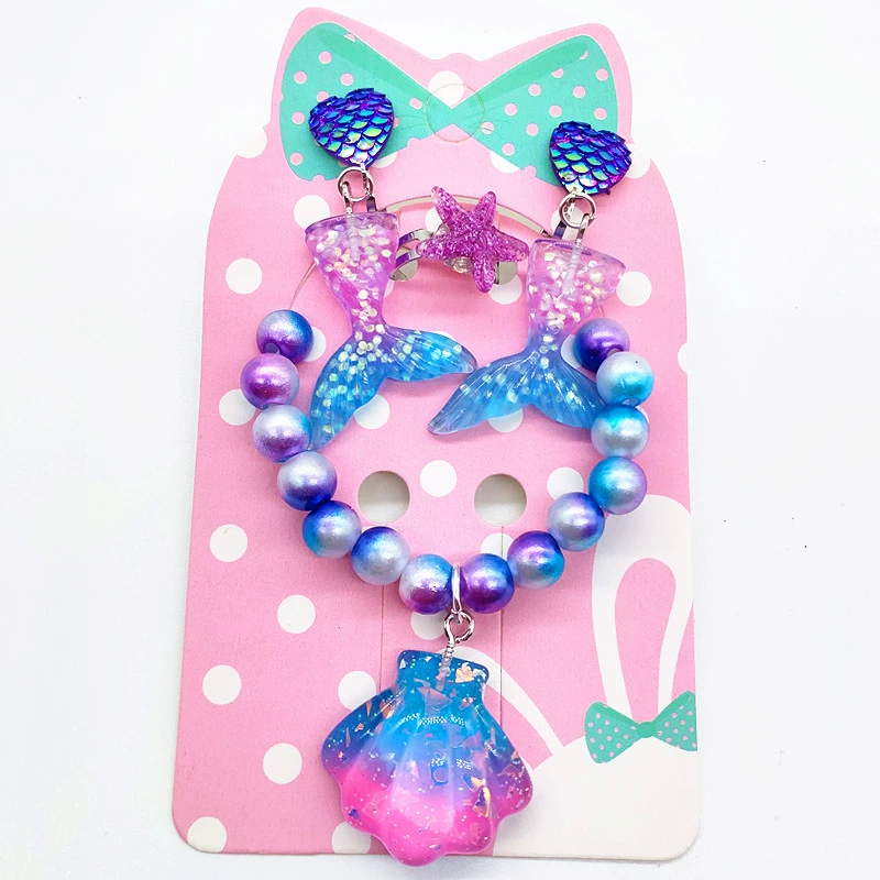 Bracelet, ear clips, ring, set for princess, accessory, wholesale, 3-6-8 years