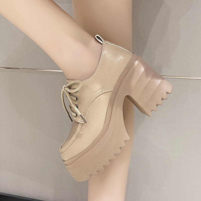 Women's thick-soled loafers 2023 new pure color single-layer shoes British style leather shoes platform chunky heel leather shoes wholesale Women's thick-soled loafers 2023 new pure color single-layer shoes British style leather shoes platform chunky heel leather shoes wholesale
