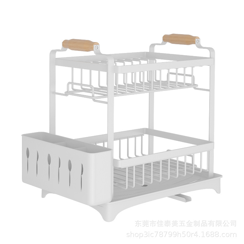 Estante de almacenamiento de cocina estante de almacenamiento de fregadero de plato de doble capa estante de drenaje multifuncional plato de hogar tazón palillos Almacenamiento de taza de agua