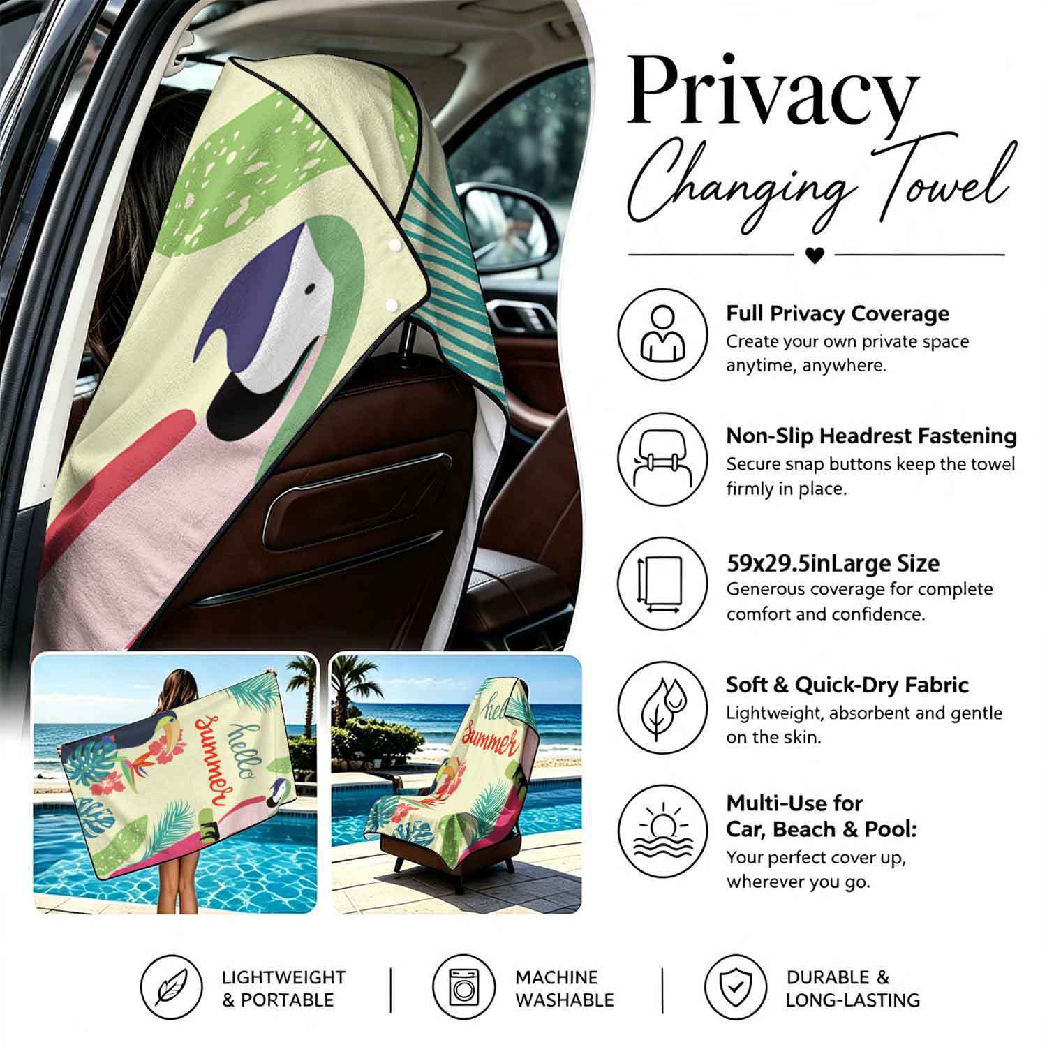 Summer bath towel and car seat cover 2-in-1, ultra-fine fiber outdoor beach and car dual-use universal seat cushion