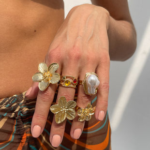 (Cross-border trading), brand beads pearl, design one size ring with stone, European style, with gem, trend of season, flowered