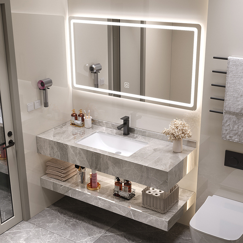 Gabinete de baño moderno y simple combinación de encimera de cerámica de pizarra brillante hotel de alojamiento residencial inodoro lavabo lavabo