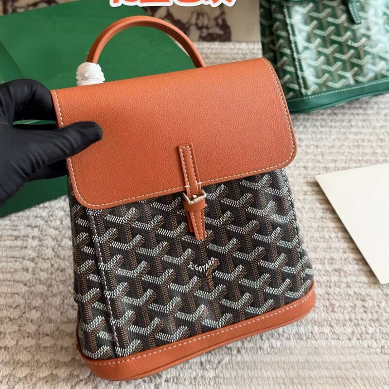 Genuine Leather Goya Mini New Style Backpack, Dog Tooth Small School Bag, Letter Backpack, Classic Fashion Casual Small Backpack