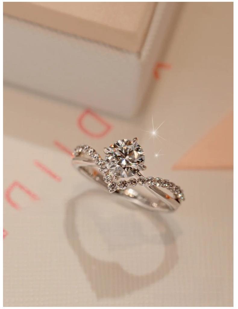 Moissanite, High Carbon Diamond Inlay Material Rings Classification GRA Certificate Certification 1.0ct 925 Sterling Silver Moissanite High Carbon Diamond Geometric Rings Moissanite Rings GRA Certificate