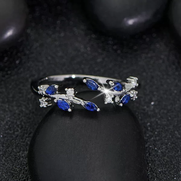 European and American Cross-Border Live Broadcast Colorful Zircon Ring for Women, Fresh Forest Style Leaf Adjustable Open Ring