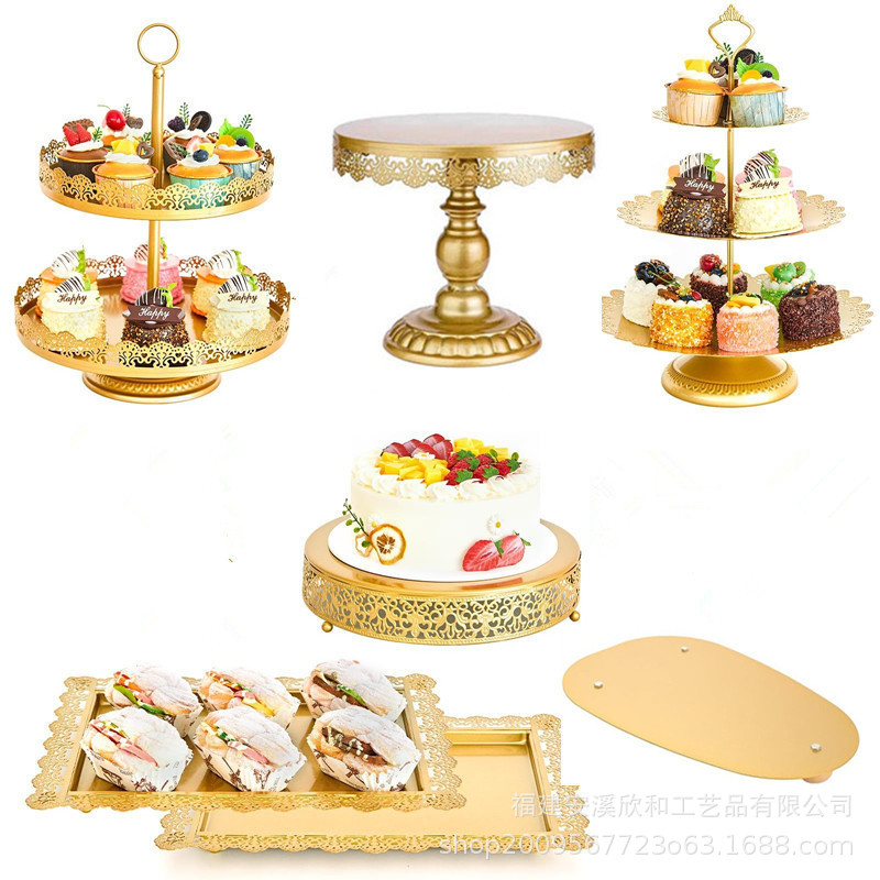 Estante de pastel de boda de hierro forjado, estante de exhibición de pastel de escuela secundaria baja, mesa de postres de boda, bandeja de pastel de props, conjunto de estante de pastel