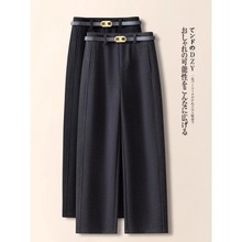 高腰灰色毛呢哈伦裤女2025秋冬新款百搭通勤弯刀裤保暖加厚九分裤