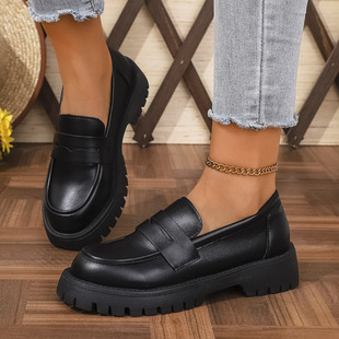 Women's Large Size Leather Shoes for Foreign Trade, Cross-Border Flat Loafers, British Style Loafers, College Style Slip-On Shoes