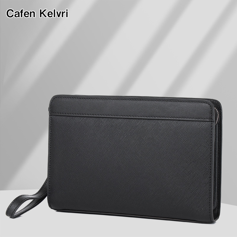 Men's Leather Wallet, Men's Clutch Bag, Large Capacity, First-Layer Cowhide, Portable Business Clutch for Outings, High-End Custom Design