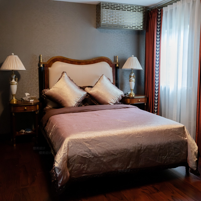 英式亞歷山大真皮1.5米床新古典實木雕花雙人婚床別墅樣板房大床