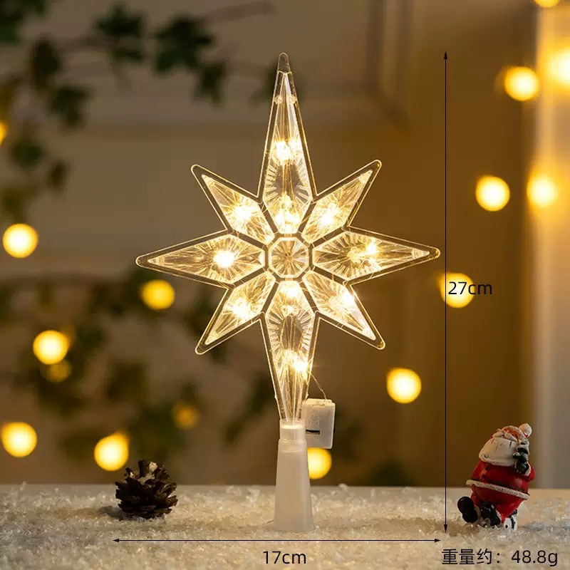 Nuevo árbol de Navidad LED decoración de estrella de luz transparente caja de baterías de color cálido cable de cobre con lámpara de estrella pentagonal transfronteriza