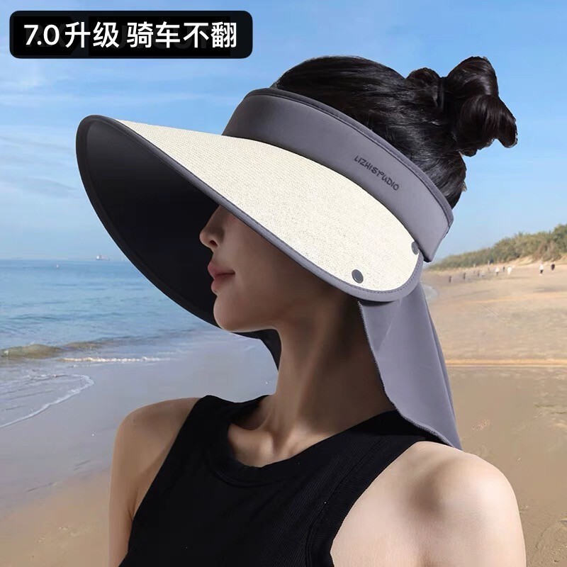 日よけ帽子、空頂、通気性、UVカット、女性用、夏、紫外線防止、大きなつば、ビーチ、麦わら帽子、サイクリング、顔を覆う、サンハット|undefined