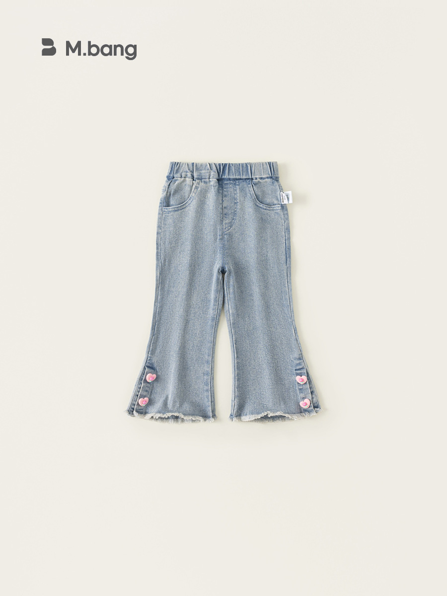 Youbao ropa para niños jeans para niñas primavera para niños nuevo estilo azul claro pies micro-hebilla de amor jeans para niños de moda