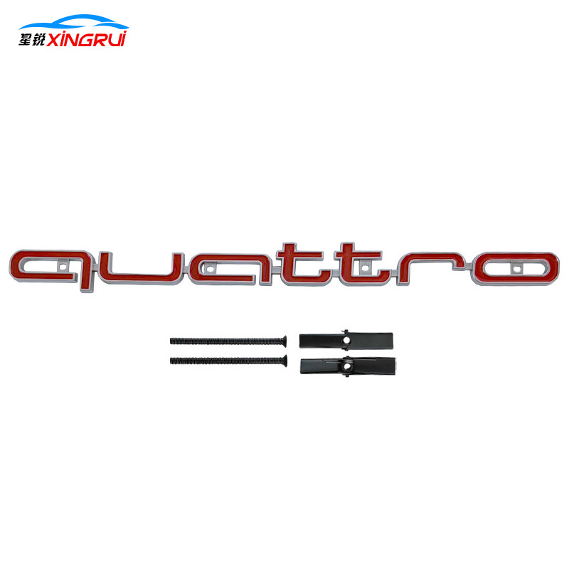 Audi Grille Badge Quattro for Audi A3 A4 Q3 Q5 RS4 RS5 6 7 (Car logo) - quattro-red-background-silver-edge