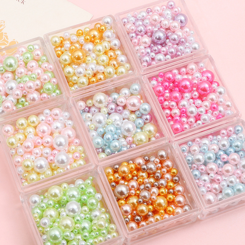 ABS colorful non-hole imitation pearl round beads loose beads handmade diy accessories decorative macaron cosmetic box filled beads