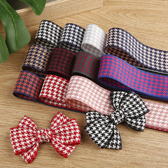 Two-color houndstooth webbing handmade diy bow hair accessories shoe flowers accessories polyester cotton plaid with flowers ribbon