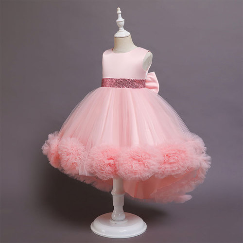 Child's dress with tulle flower bow, princess dress, elegant trailing dress for girls, high-end kids' dress