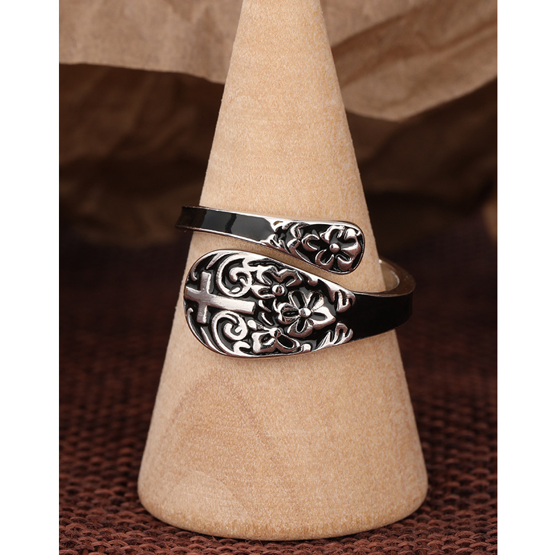 Cruz-Frontera de goteo de aceite caliente anillo de plata esterlina 925 personalidad anillo de viento oscuro hombres nicho índice dedo anillo