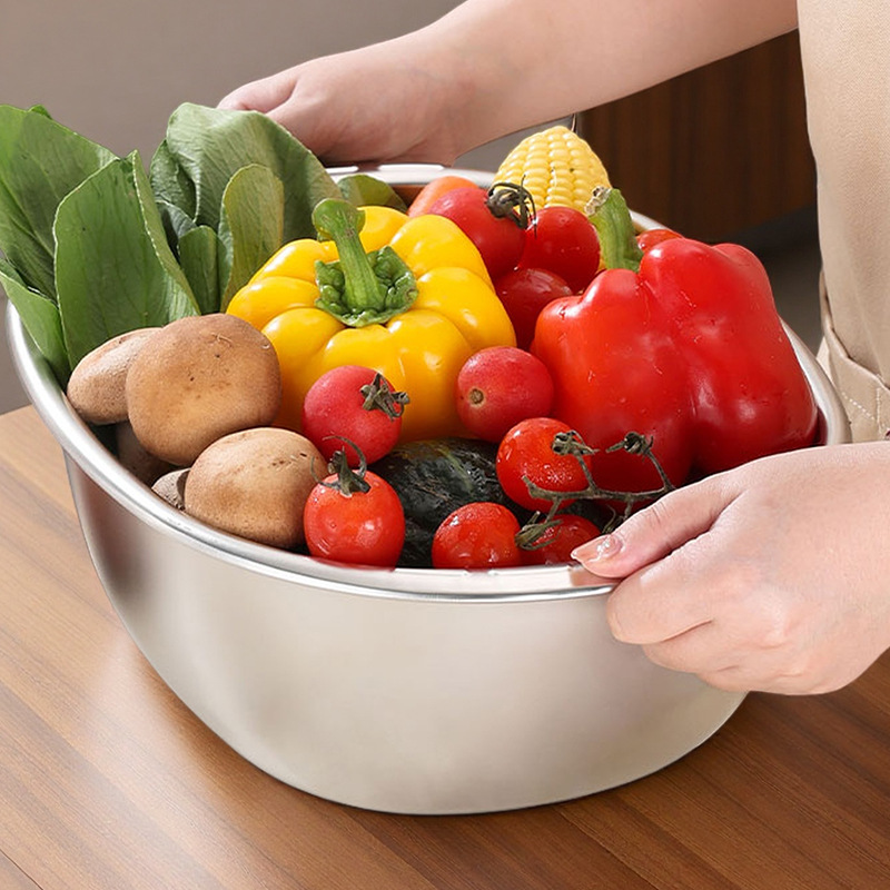 Cuenca de drenaje grande de acero inoxidable para lavar verduras domésticas tamiz de arroz para cocina doméstica multiuso de gran capacidad cuenca de arroz