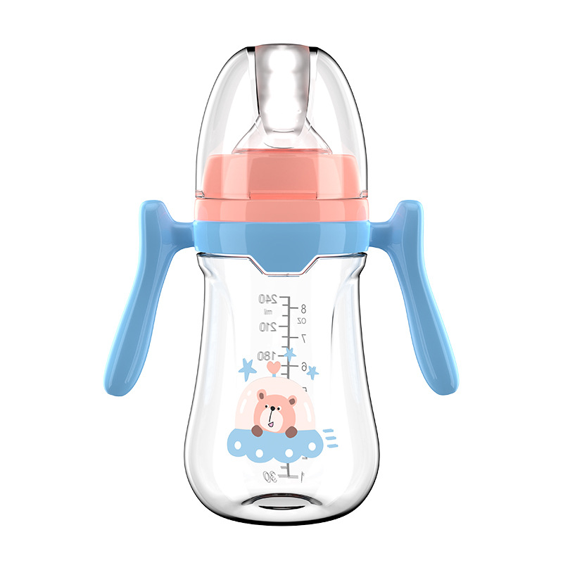 Pezón de boca ancha para bebés 180/240/280ml Serie simple con mango PP biberón sin pajitas