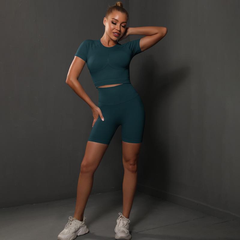 308g Weight Short Sleeve Sleeve Length Nylon, Nylon, Spandex Fabric Type Short Top Length Shorts Suits Pants Type Fitness, Yoga Occasion Round Neck Neckline Solid Color Pattern Sport Style Style Seamless Craft Sport Style Solid Color Nylon Nylon Spandex Round Neck Tracksuit Shorts Suits 43