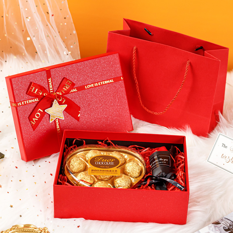 Fuchsia gift box with bow, perfume, scarf, lipstick, (Physicals) 4