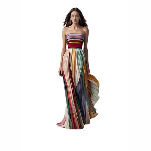 Cross-border 2025 independent station Amazon new European and American sexy halter-print colorful long dress elegant dress