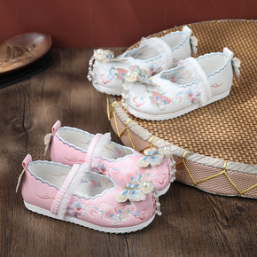 Girls Chinese folk fairy dress hanfu shoes China ancient folk dance embroidered shoes cute baby  kids party costume handmade cloth princess cosplay shoes