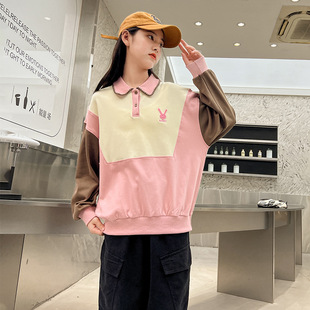 Off-Code Clearance Girls' Sweatshirts, Spring & Fall Style, Girls' Medium and Large Kidsren's Clothing, Polo Collar, Loose Casual Kidsren's Tops, Trendy