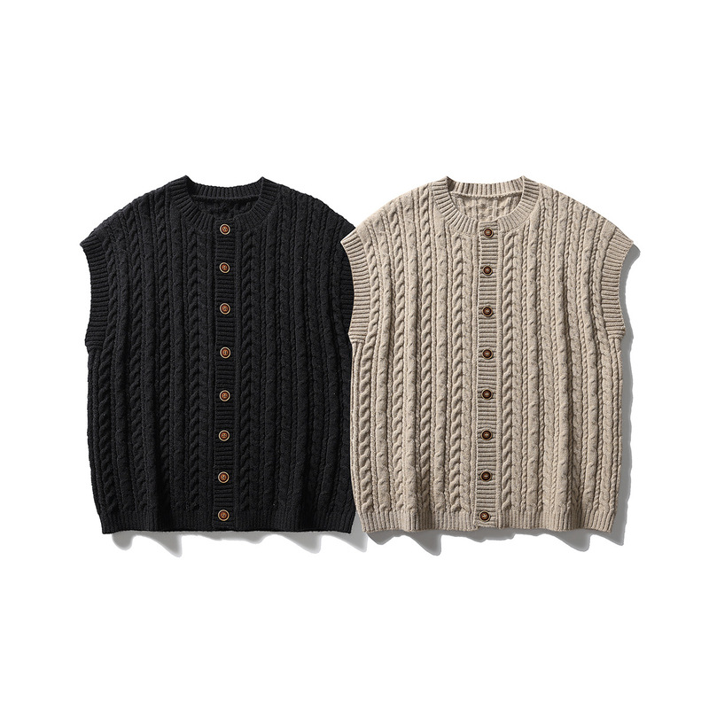 Guye Men's Wear 2026 Autumn/Winter New Vintage Twisted Cardigan Sweater Men's Sleeveless Vest Couple's Knitwear