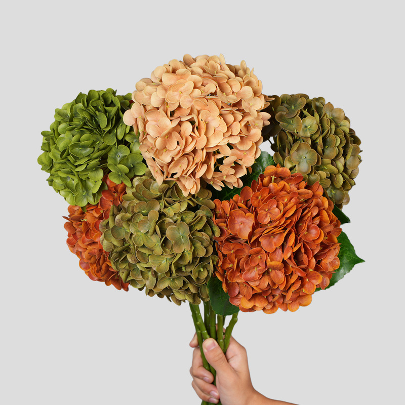 Artificial flowers, hydrangea with a soft, moisturizing texture, autumn-themed decorative pieces for home, wedding, and hotel settings, artificial floral arrangements