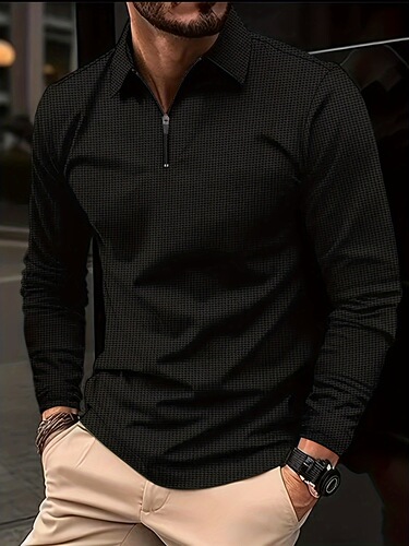 Honeycomb long-sleeve golf sports POLO shirt Western and European summer men's thin pure color collar casual versatile shirt