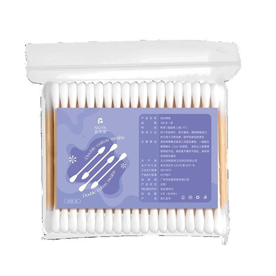 Double-headed cotton swab for digging out ears and cleaning special household makeup disposable sanitary cotton swab small thin pointed wooden swab