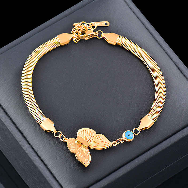 Fashion Devilu0027S Eye Butterfly Titanium Steel Gold Plated Bracelets 1 Piece
