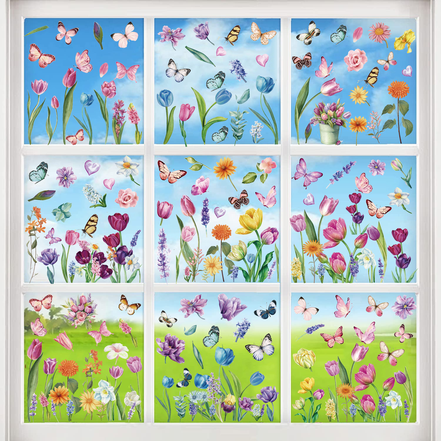 Chinoiserie Casual Color Block Plant PVC Window Stickers Wall Art display picture 3