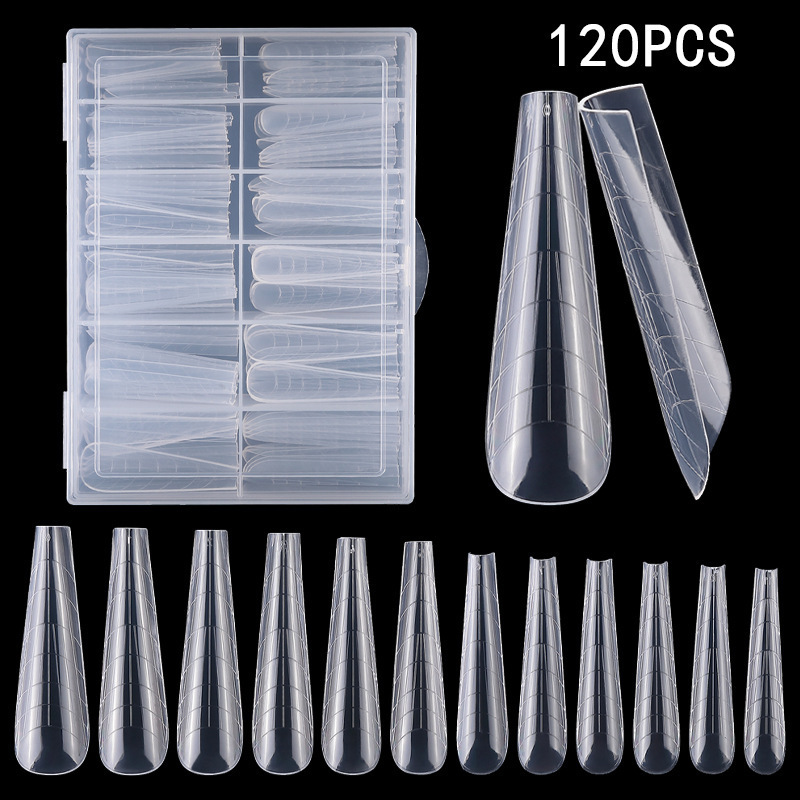 Manicure Nail Chip 120 Pieces Boxed Crystal Extension Nail Mold with Scale Paper-Free Tray Model Glue Nail Mold 24 # Transparent